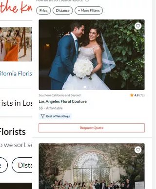 A flower shop with good reviews on The Knot